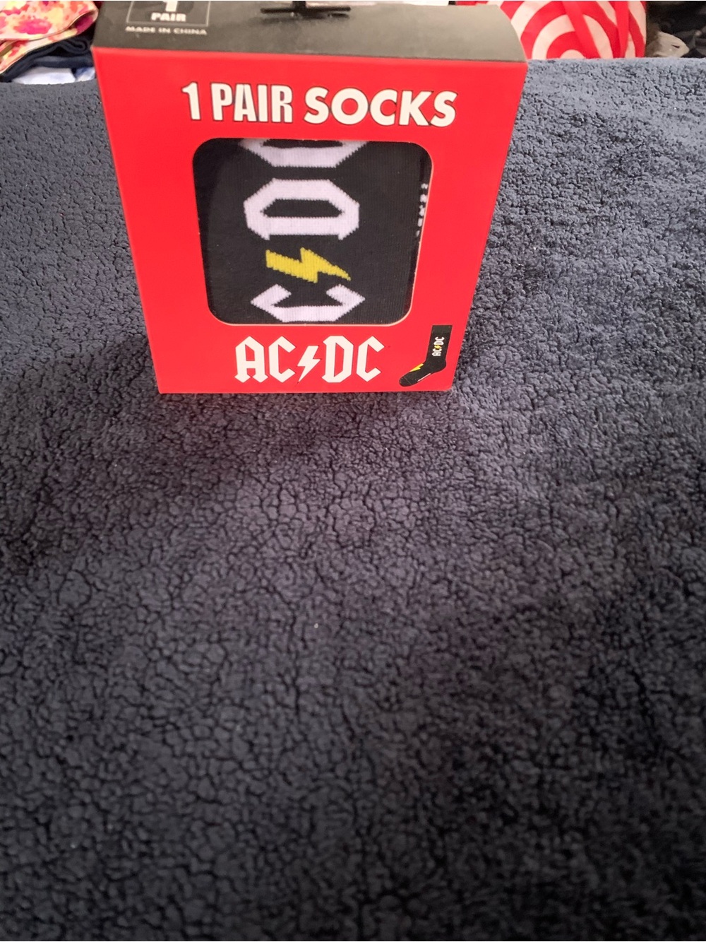 AC/DC Logo Lightning Bolt Crew Socks - Black with Yellow Accent